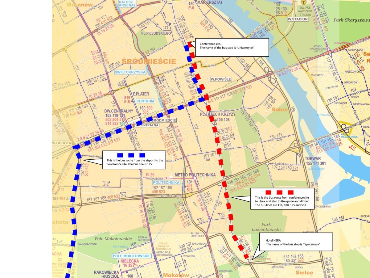 Mapa de Varsòvia autobús 175 ruta 