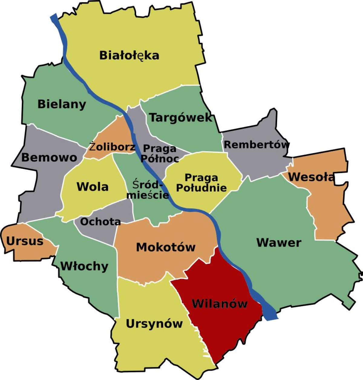 Mapa de Varsòvia barris 