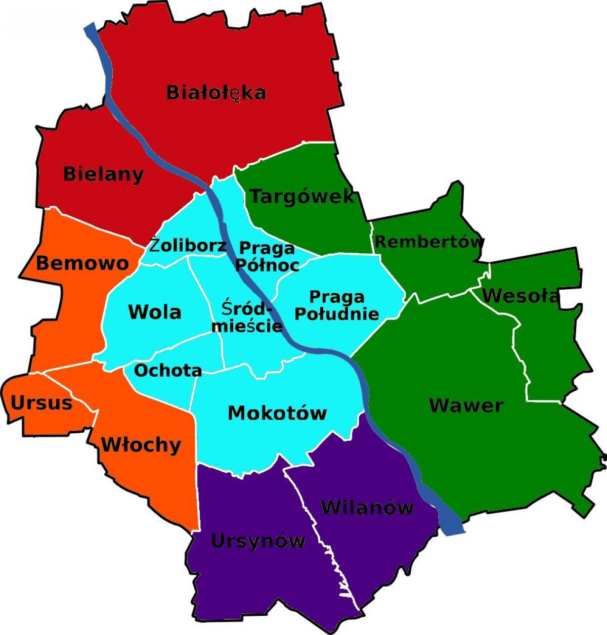 Mapa de districtes de Varsòvia 