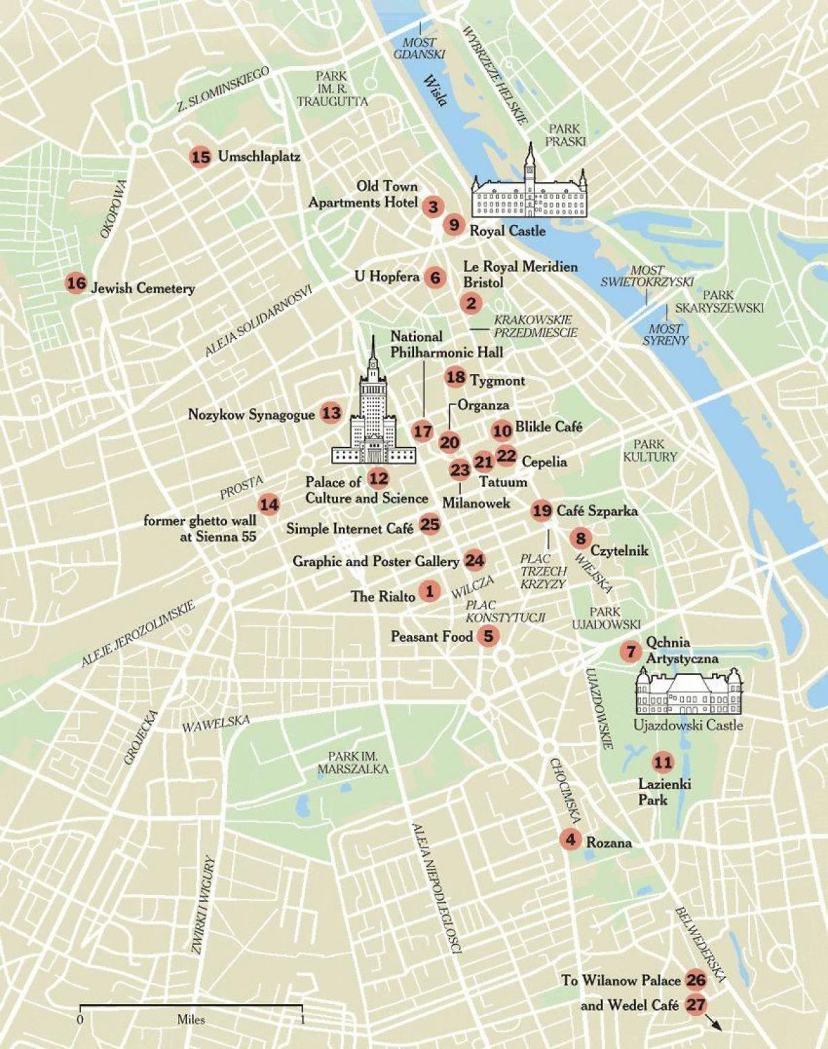 mapa de Varsòvia amb atractius turístics