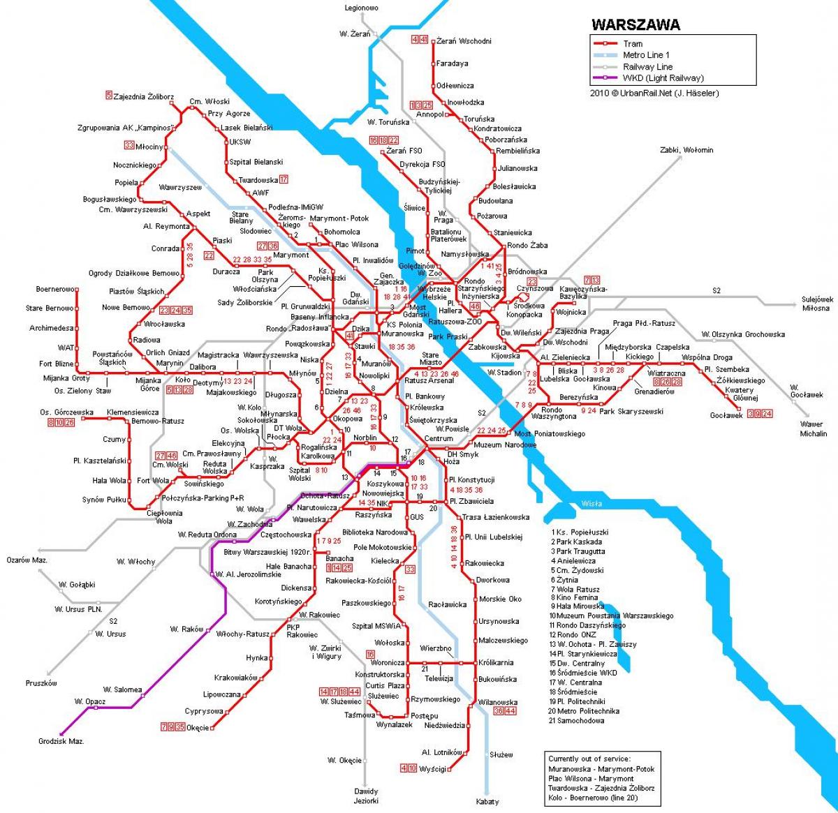 Varsòvia tren mapa