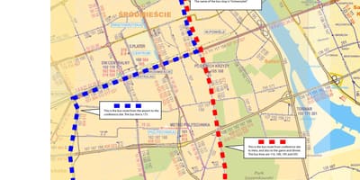 Mapa de Varsòvia autobús 175 ruta 