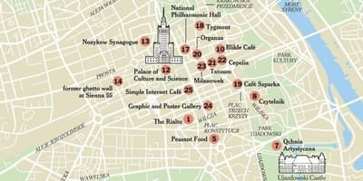 Mapa de Varsòvia amb atractius turístics